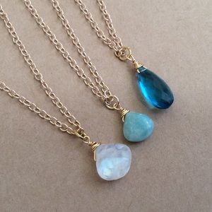 NEW Sundance Charm 3 necklaces Moonstone gem, Topaz, Amazonite gold plated
